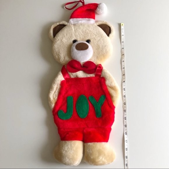 Vintage Plush Teddy Bear Christmas Stocking with Santa Hat - Picture 8 of 8